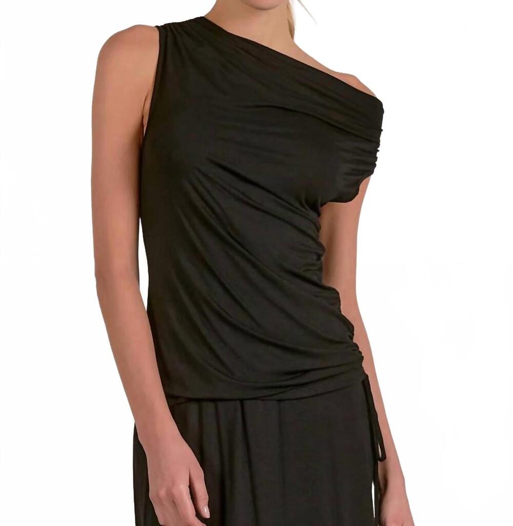 NEW ELAN zoe drapey cap sleeve knit top in black